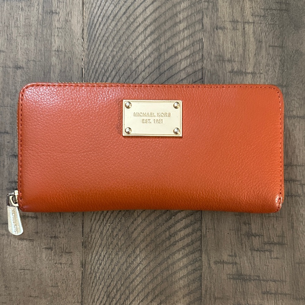 Michael Kors Burnt Orange Wallet with Gold Accents